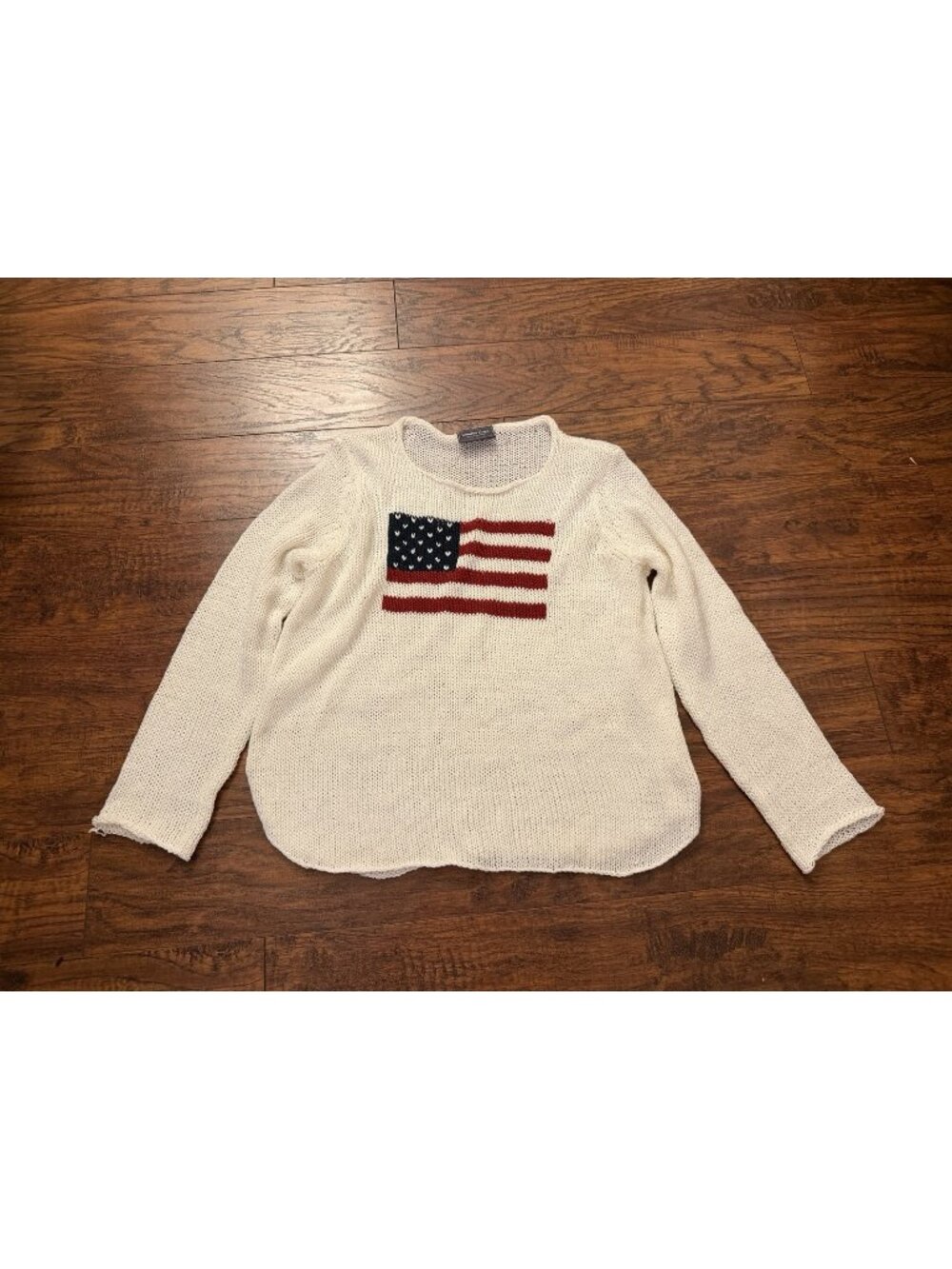 Wooden Ships Flag Cotton Blend Crew USA American Flag X/S 2-4 Sweater Knit White